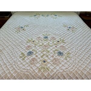 Vintage Chenille Floral‎ Bedspread Coverlet Pink Blue Pastel 116 X 105 King?